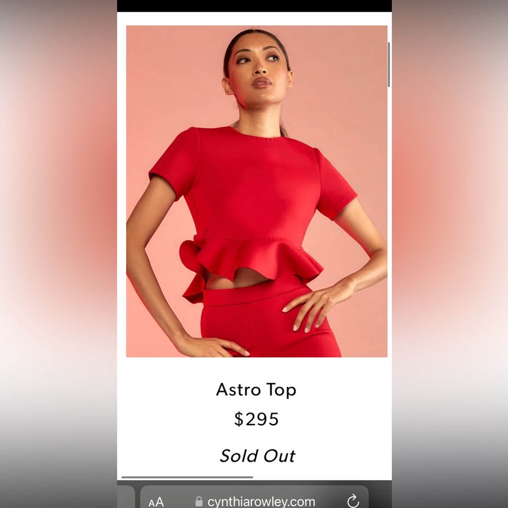 Cynthia Rowley red Astro flounce top, top size large.